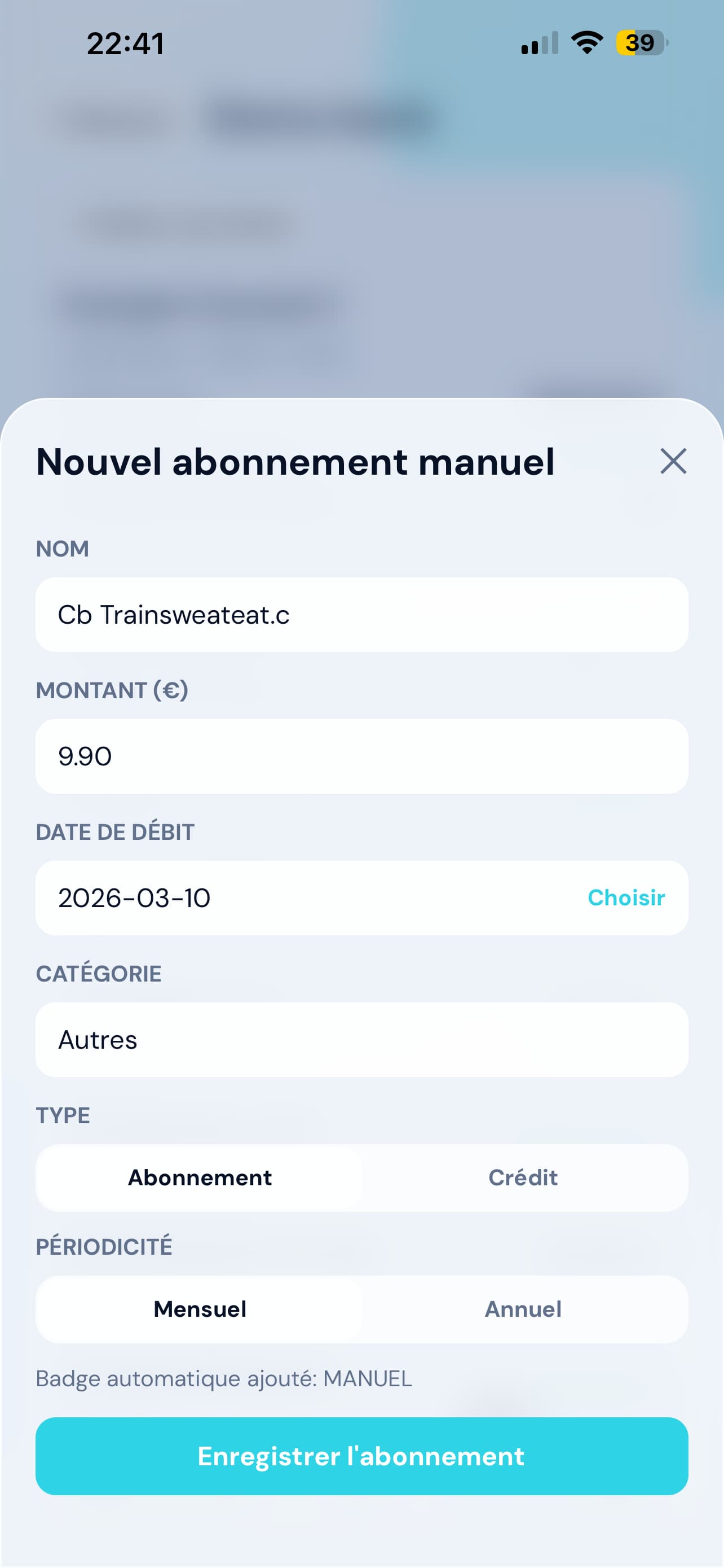 Ajoute manuellement les abonnements manquants