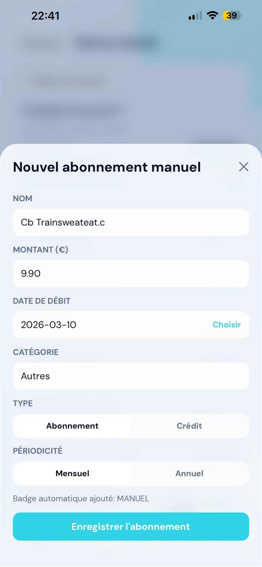 Ajoute manuellement les abonnements manquants